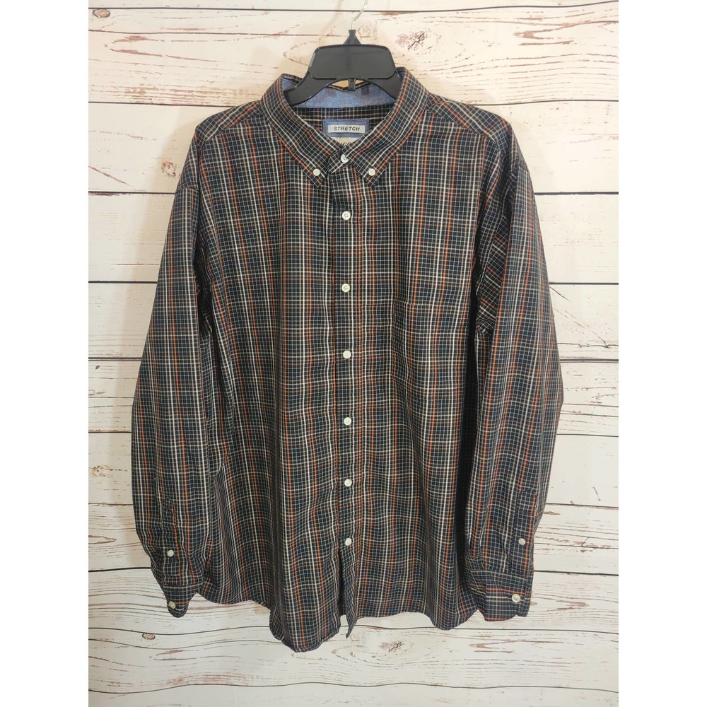 Haggar Multicolor Plaid Stretch‎ Long Sleeve Button Down Shirt Men's Size XXL